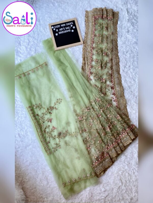Light Green Embroidered Net Saree