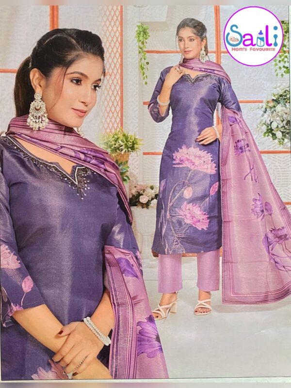 Purple Shimmer Silk Suit with Banarsi Dupatta