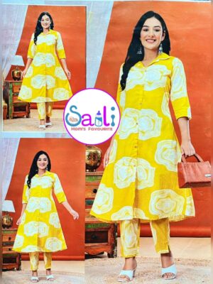 A-Line Yellow Malmal Cotton Co-ord Set